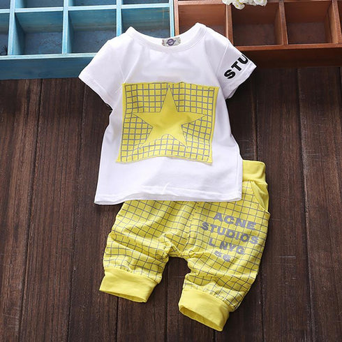 Boys' Summer Five-pointed Star Plaid Sports Set